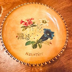 Vintage Hand‎ Painted Wooden Plate Neusstift Austria Floral Decor
